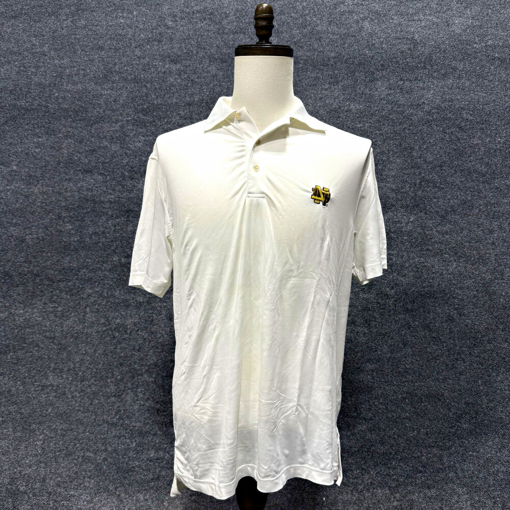 Peter Millar Notre Dame Fighting Irish Polo Mens Small White Summer Comfort Golf